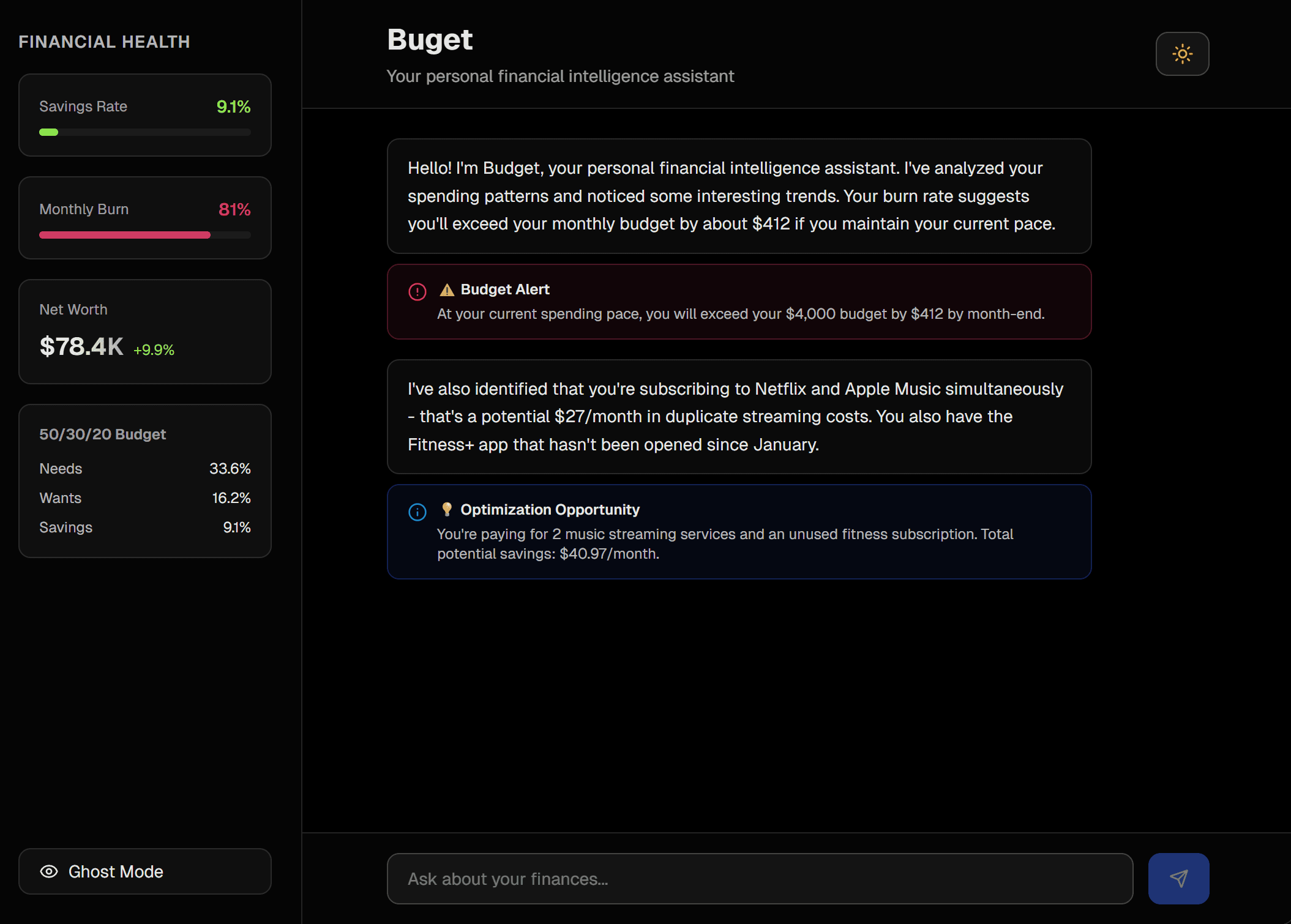 Personal AI assistant for your budget